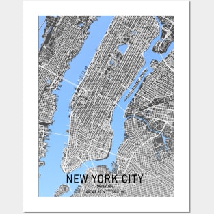 New York City Map Black and Blue Posters and Art